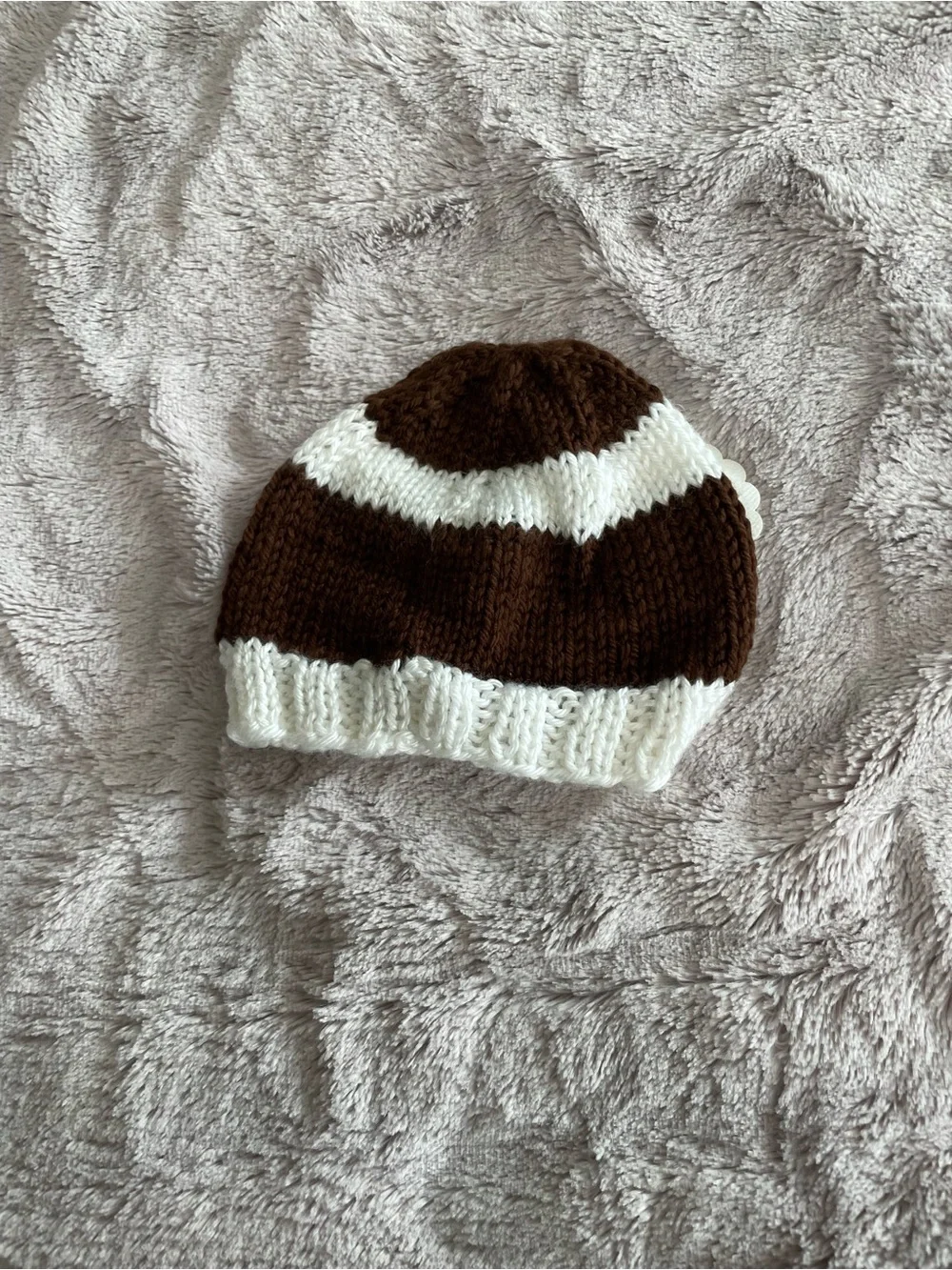 Brown & White Knit Baby Beanie